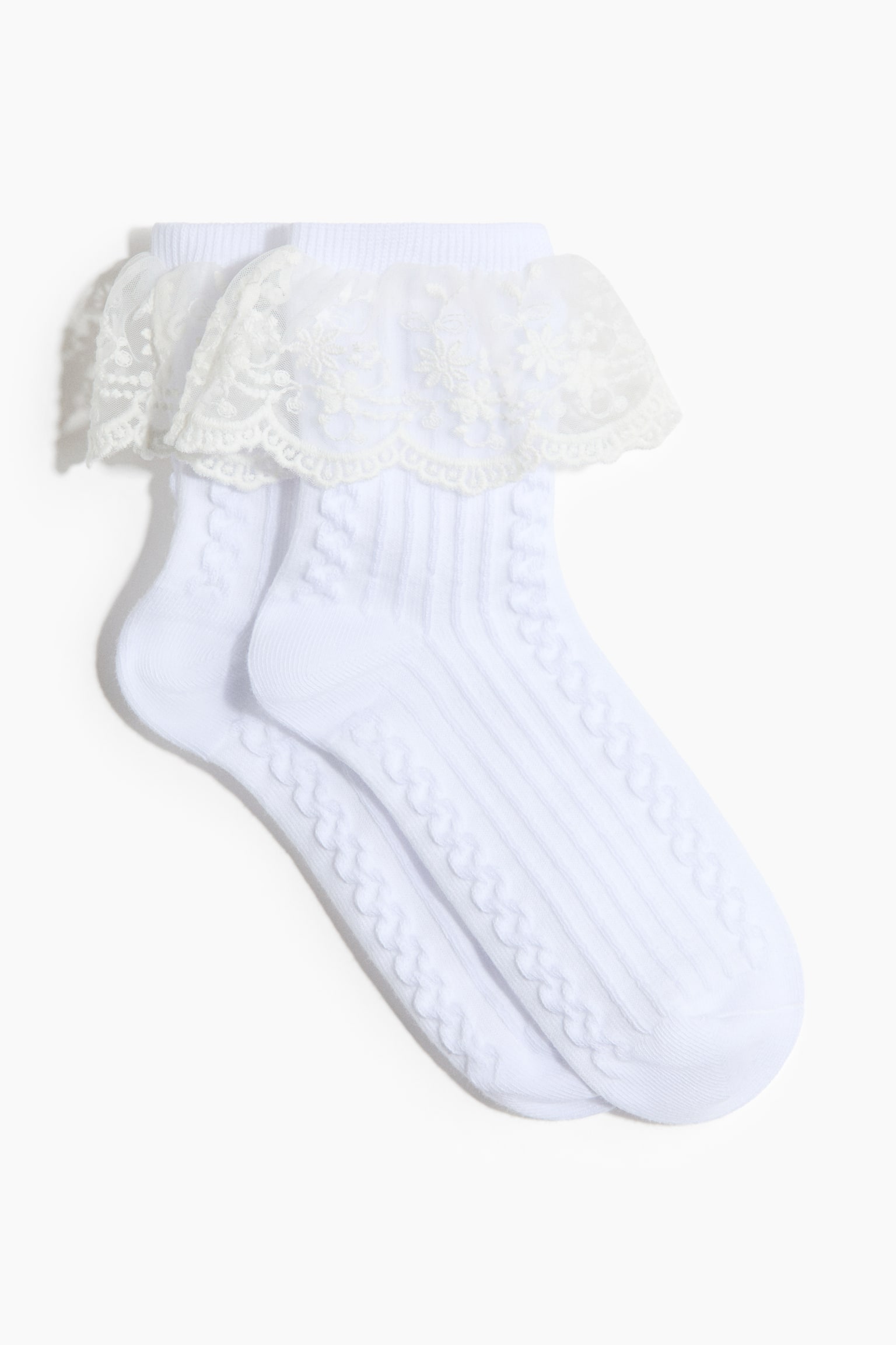Lace-Trimmed Socks - White - 1