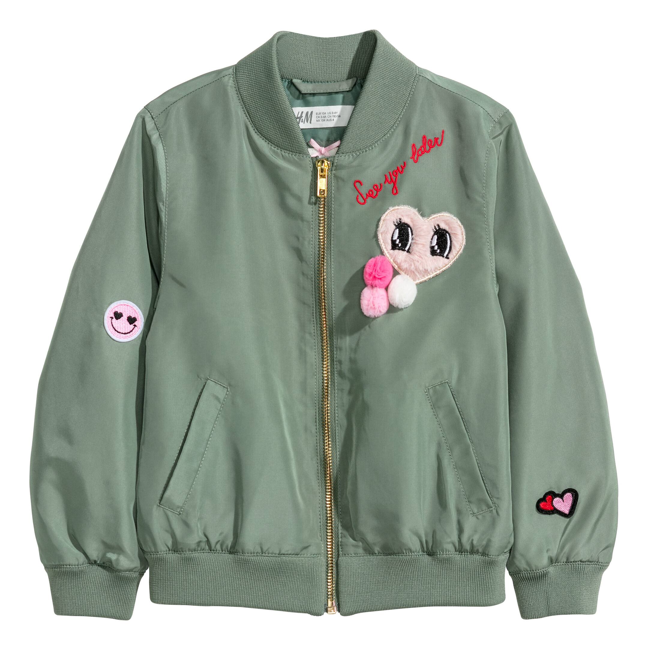 View larger image: Bomber jacket - Khaki green/Heart - Kids | H&M 1
