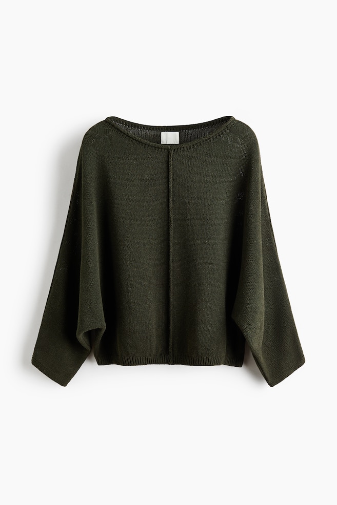 Pullover mit Fledermausärmeln - Dunkles Khakigrün/Knallblau/Cremefarben/Gestreift - 1