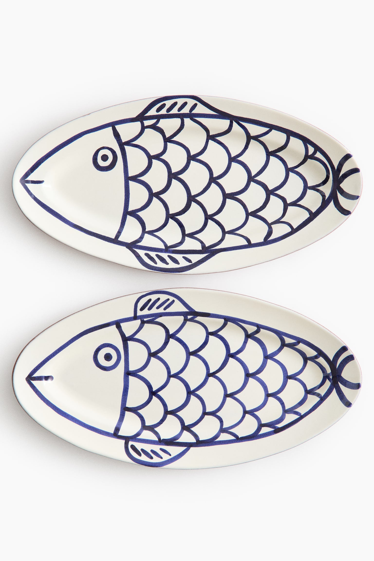 Hand-painted terracotta serving plate - White/Fish - 7