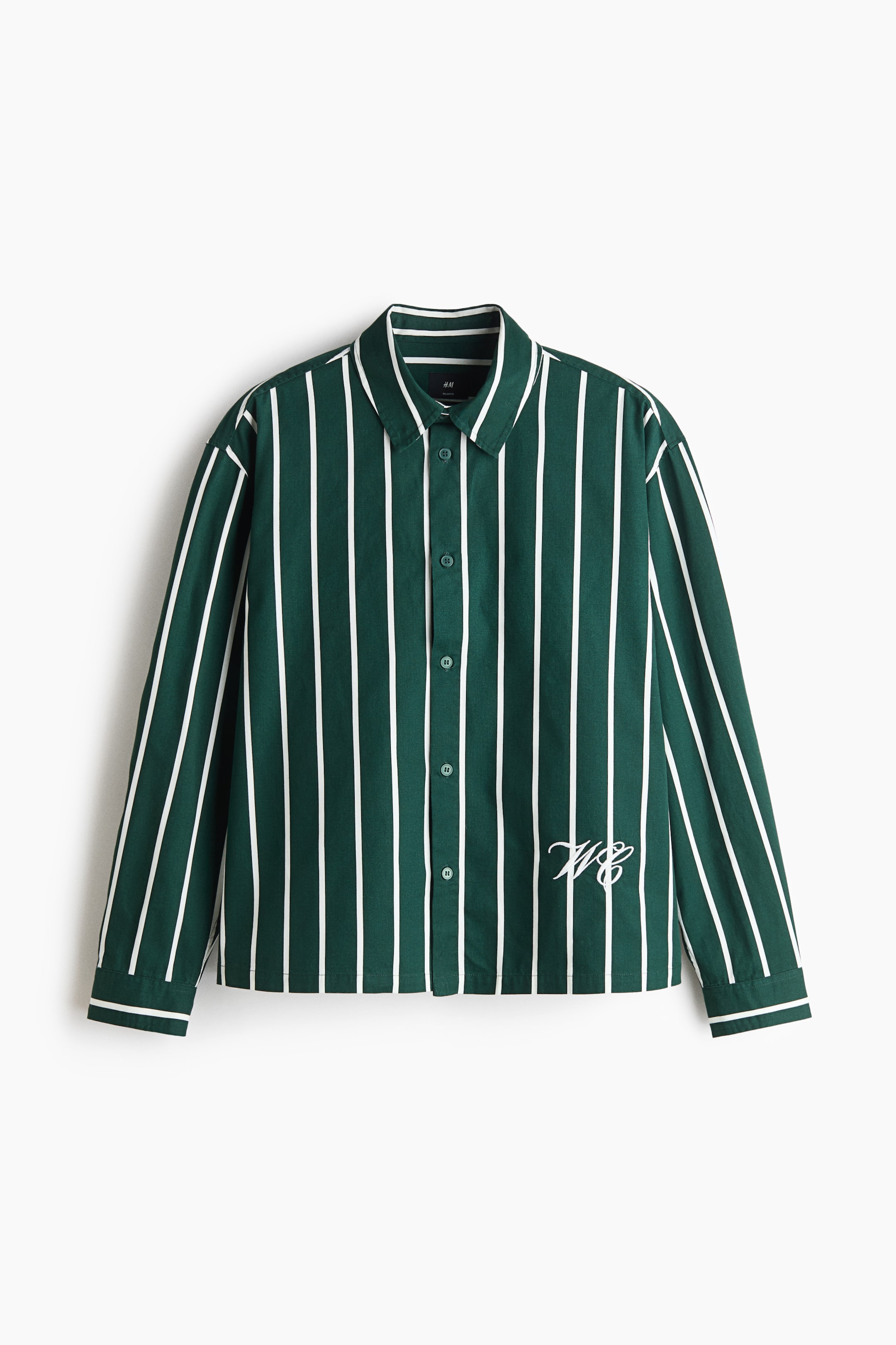 View larger image: Relaxed Fit Cotton shirt - Dark green/Striped - Men | H&M 1