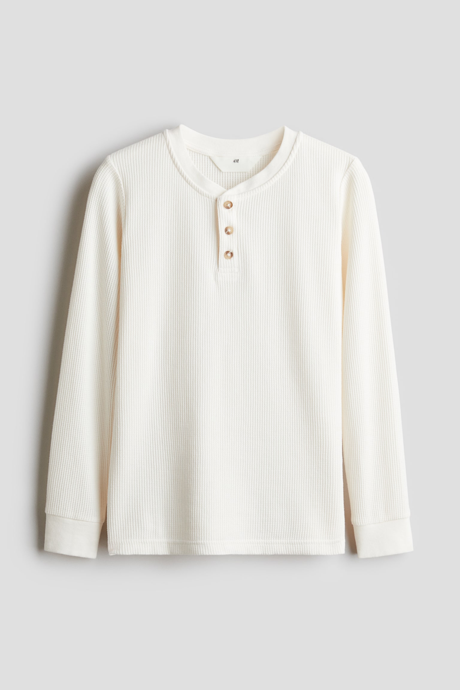 Waffled jersey Henley top - Natural white/Beige/Black - 1