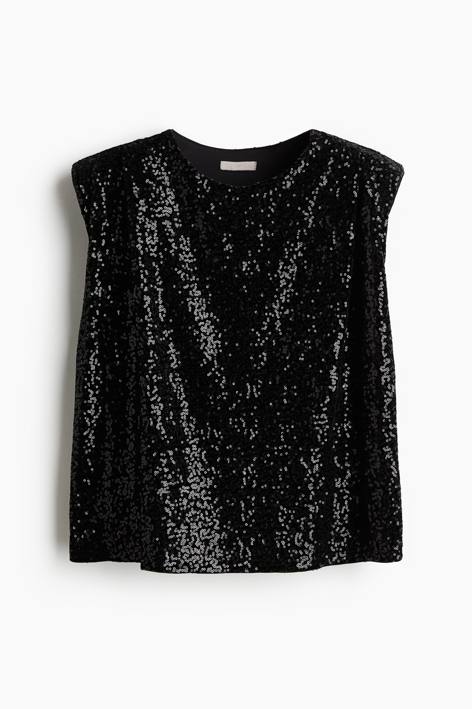 Sequined shoulder-pad top - Black - 2