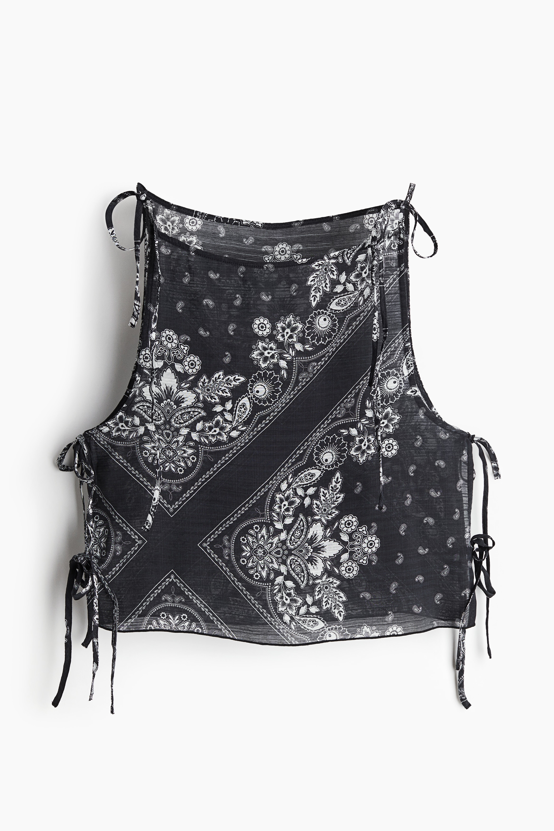 Strandtopp med knytaxelband - Svart/Paisleymönstrad