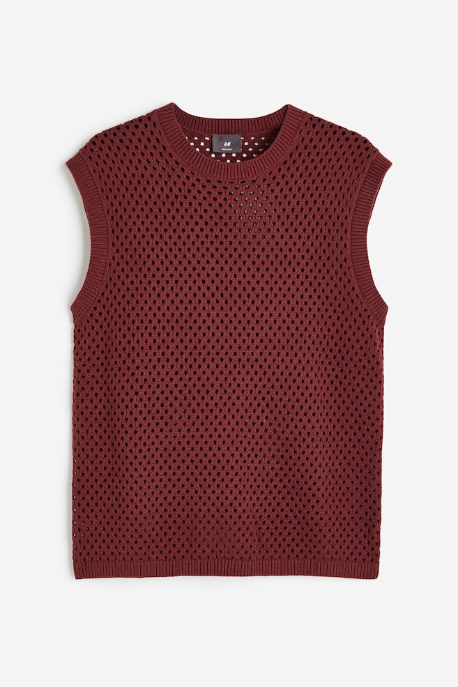 Regular Fit Hole-knit sweater vest - Red-brown - 2