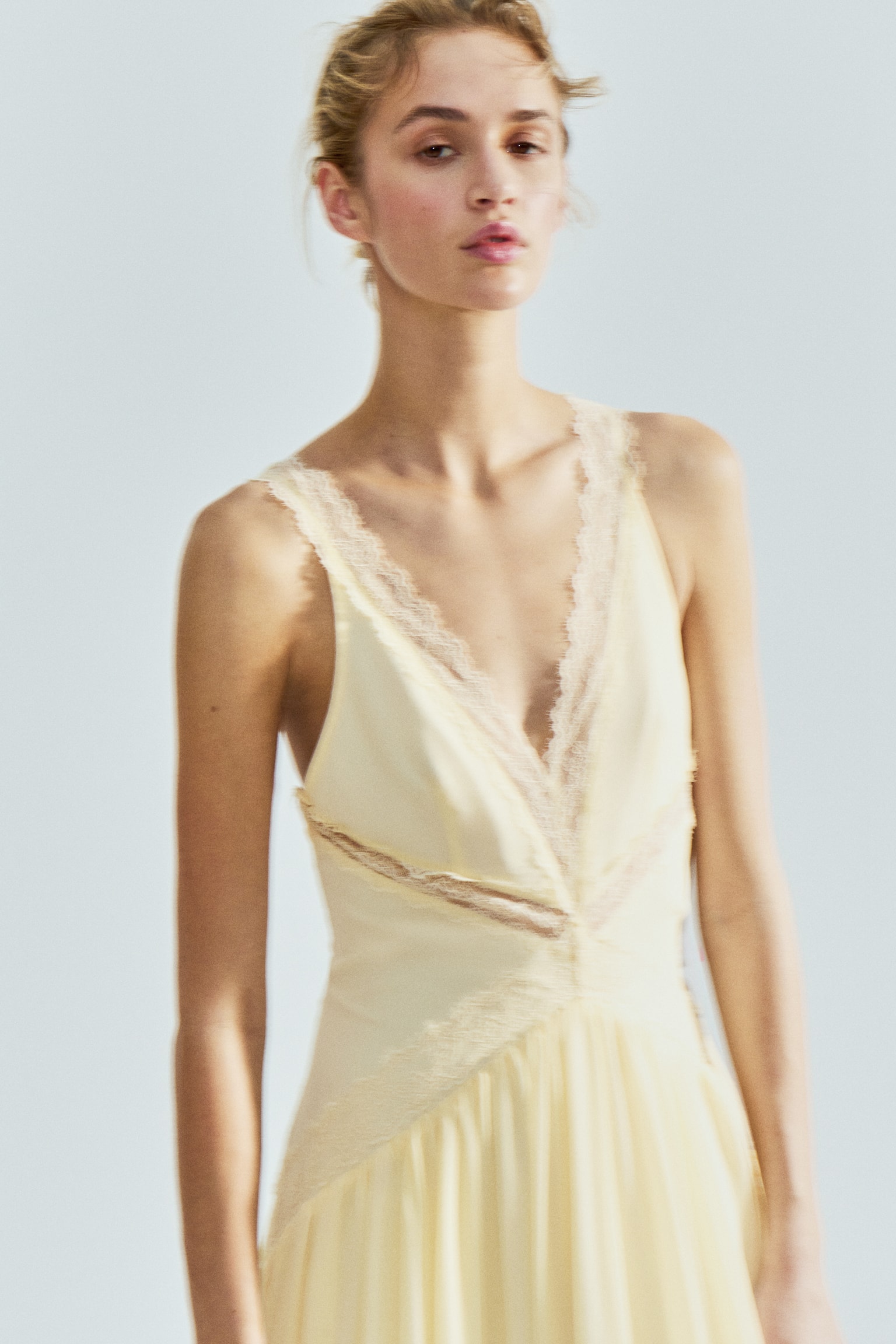 Lace-inset chiffon dress - Yellow - 5