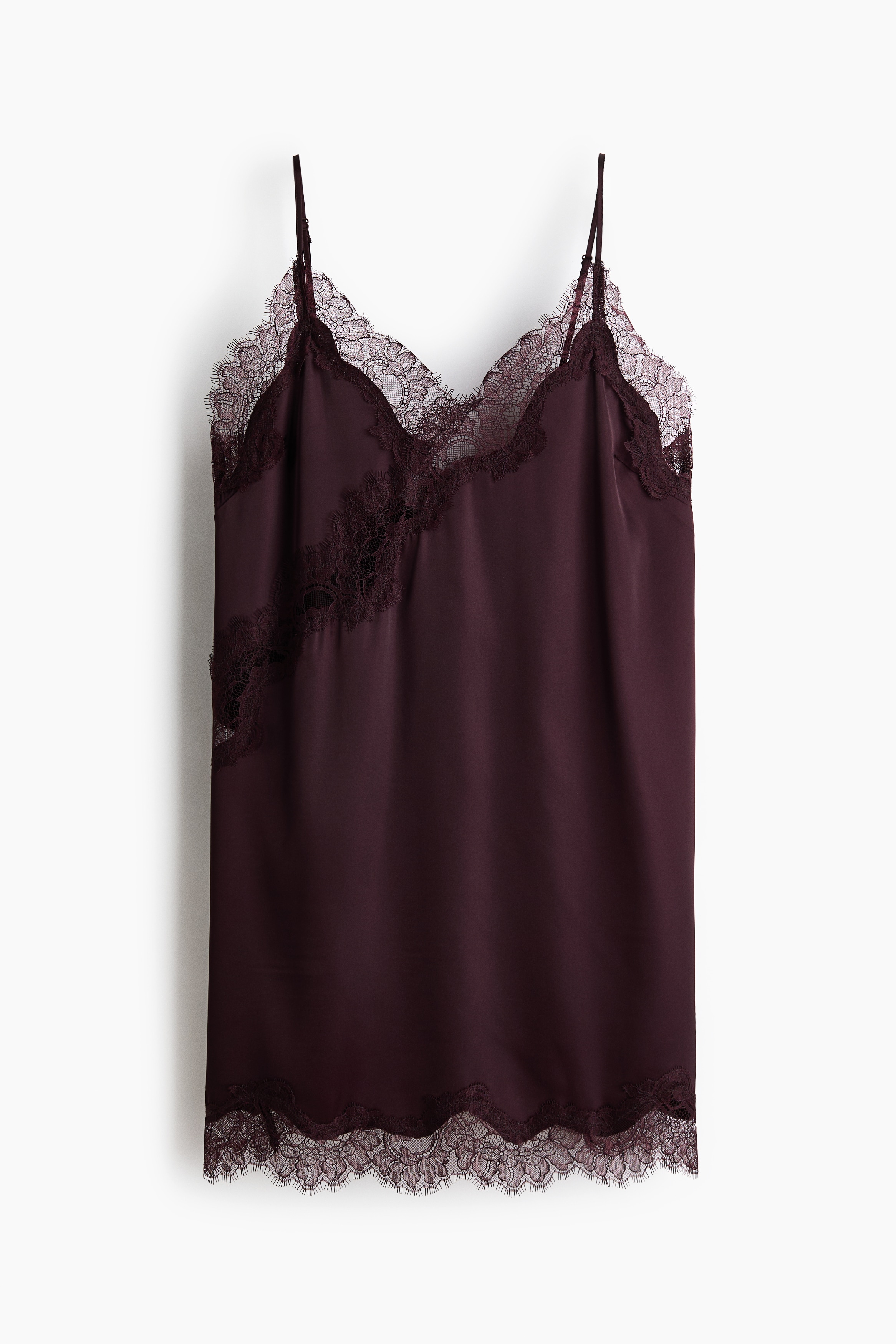 Nachthemd aus Satin mit Spitzenbesätzen - Pflaumenlila/Puderbeige