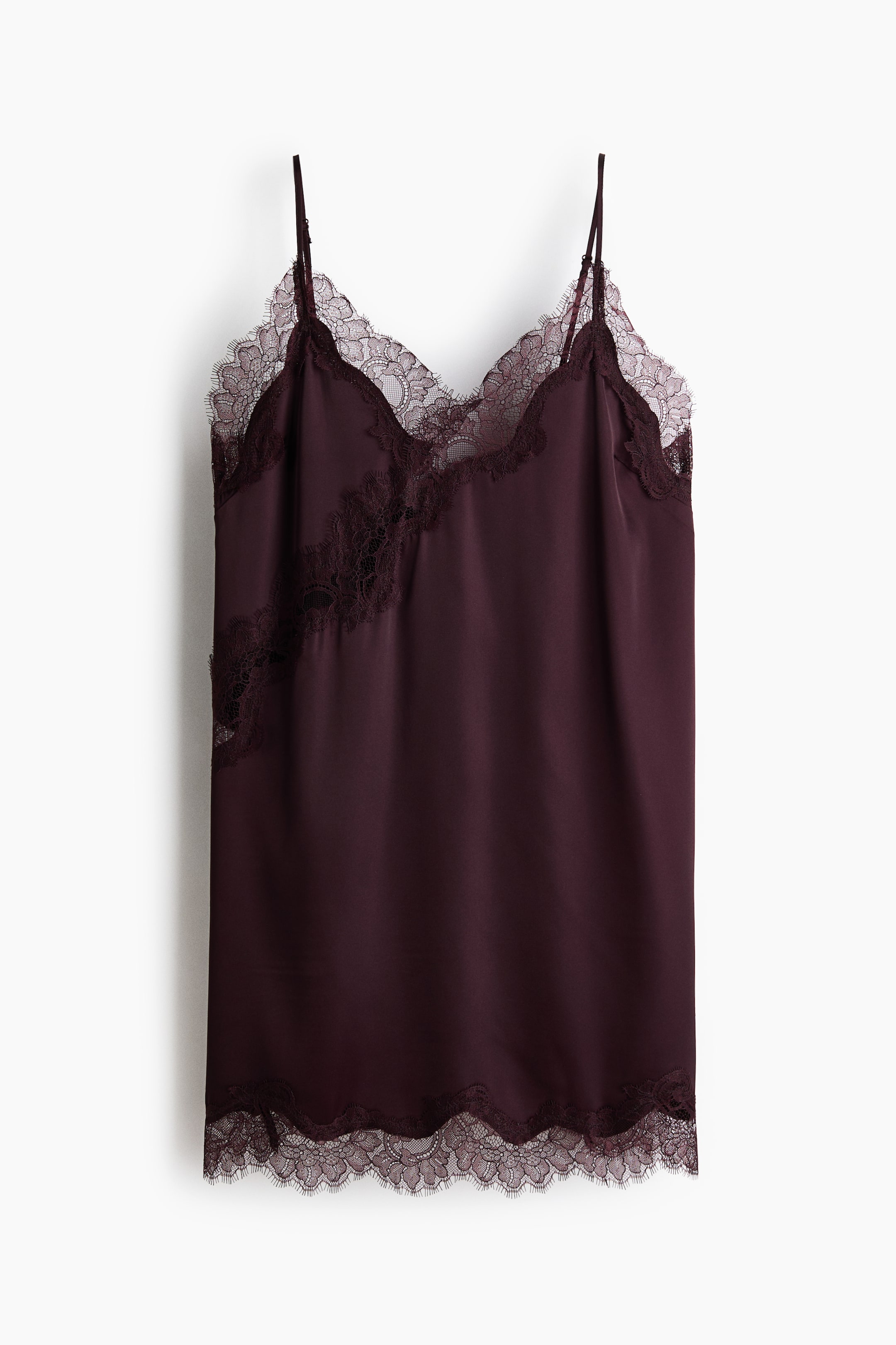 Преглед на по-голямо изображение: Нощница от сатен с дантелени кантове - Виолетова слива - ЖЕНИ | H&M BG 4