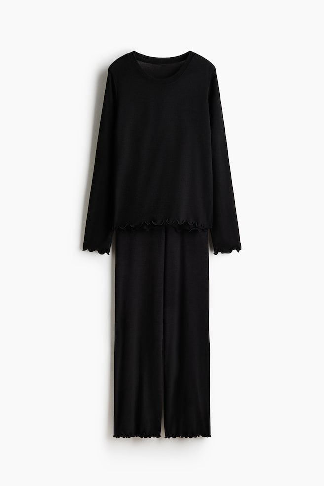 Brushed jersey pyjamas - Black/Mole marl/White/Beige marl/Powder pink - 1