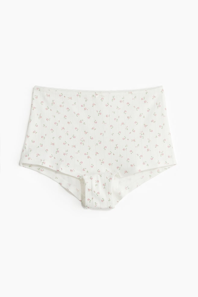 Pointelle shortie briefs - White/Floral - 1