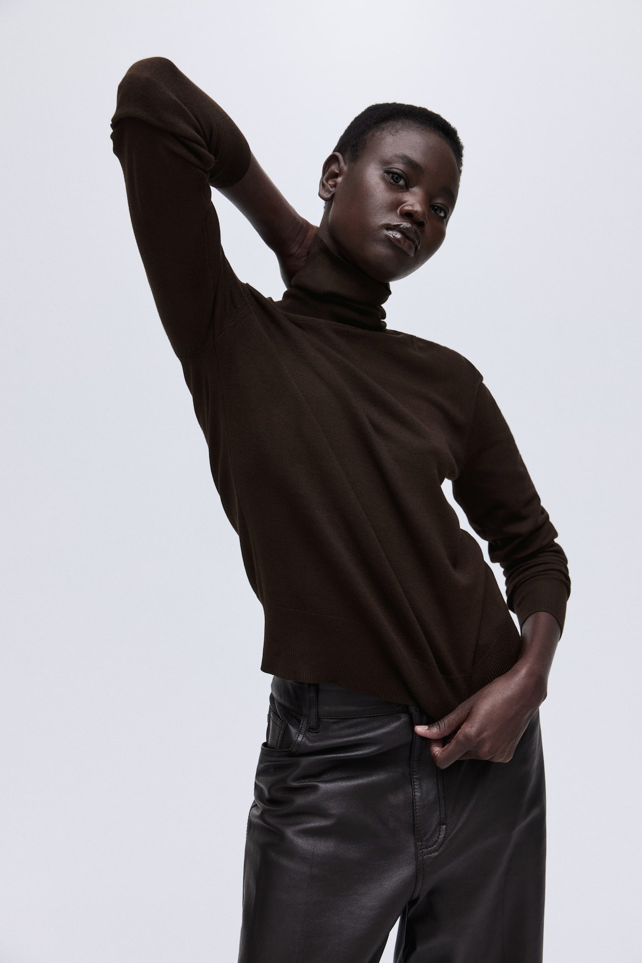 Polo-neck jumper Dark brown Ladies H&M