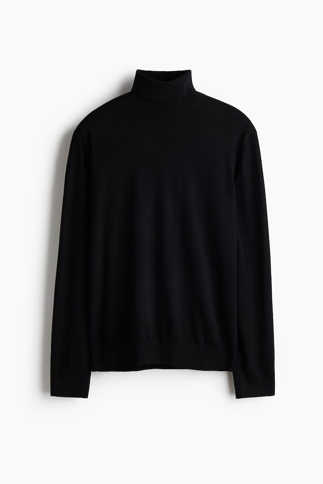 Regular-Fit Turtleneck Merino Wool Sweater - Black - 1