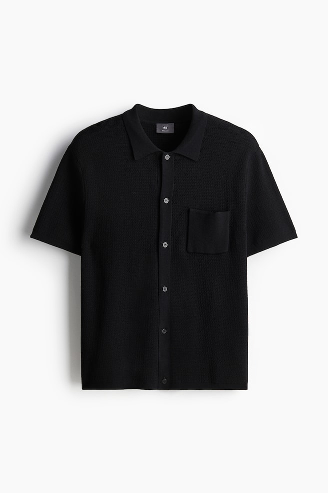 Camisa en punto texturizado Regular Fit - Negro - 1