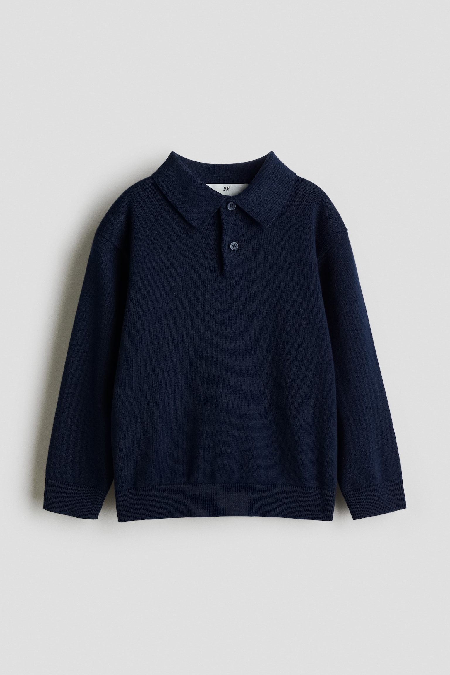 Детское поло H&M Fine-Knit Polo Shirt, цвет: Тёмно-синий — фото 1