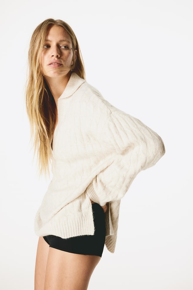 Cable-knit jumper - Natural white/Grey marl - 4