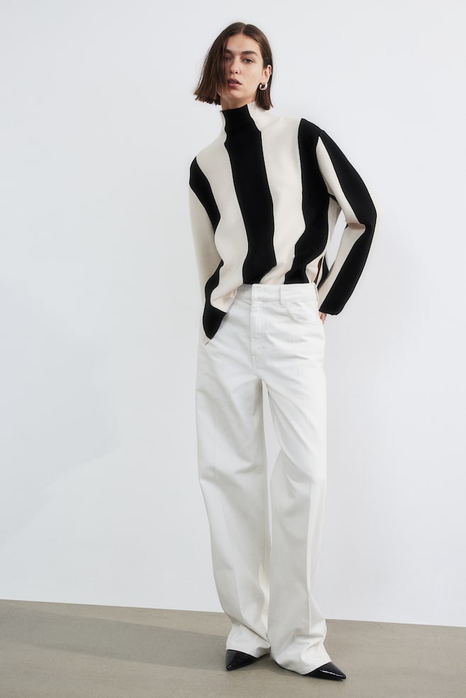 Turtleneck jumper - Natural white/Black striped/Cream/Striped/Black/Striped - 3