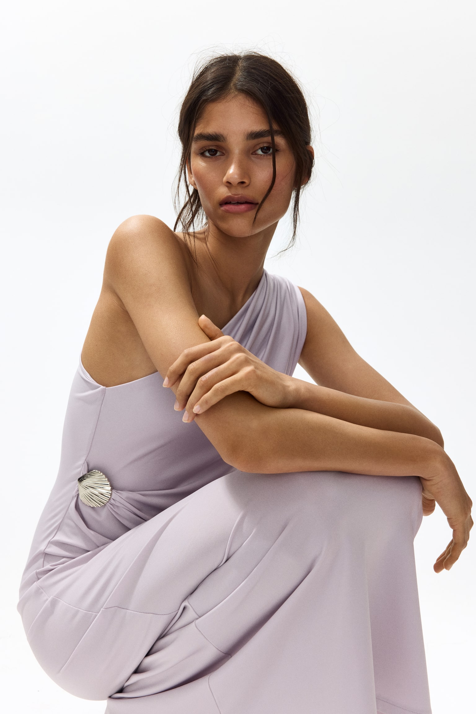 Draped one-shoulder dress-Light purple - 6