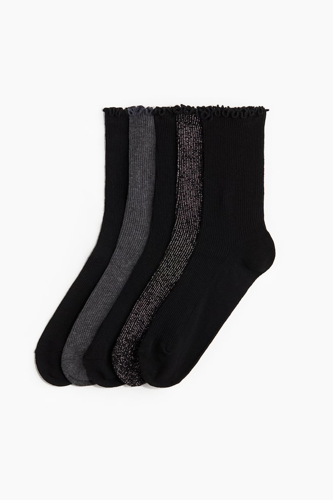 5-pack rib-knit socks - Black/Glittery - 1