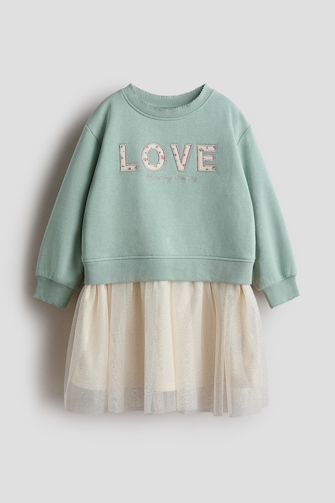 Sweatjurk met tulen rok - Lichtgroen/Love/Lichtbeige/ballerina‘s/Roomwit/strik - 1