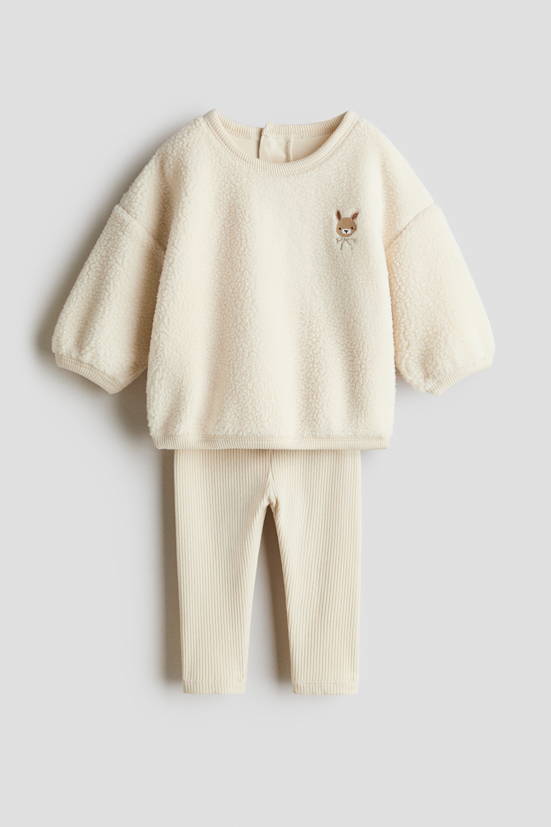 H & M - テディ&ジャージー2アイテムセット - ベージュ