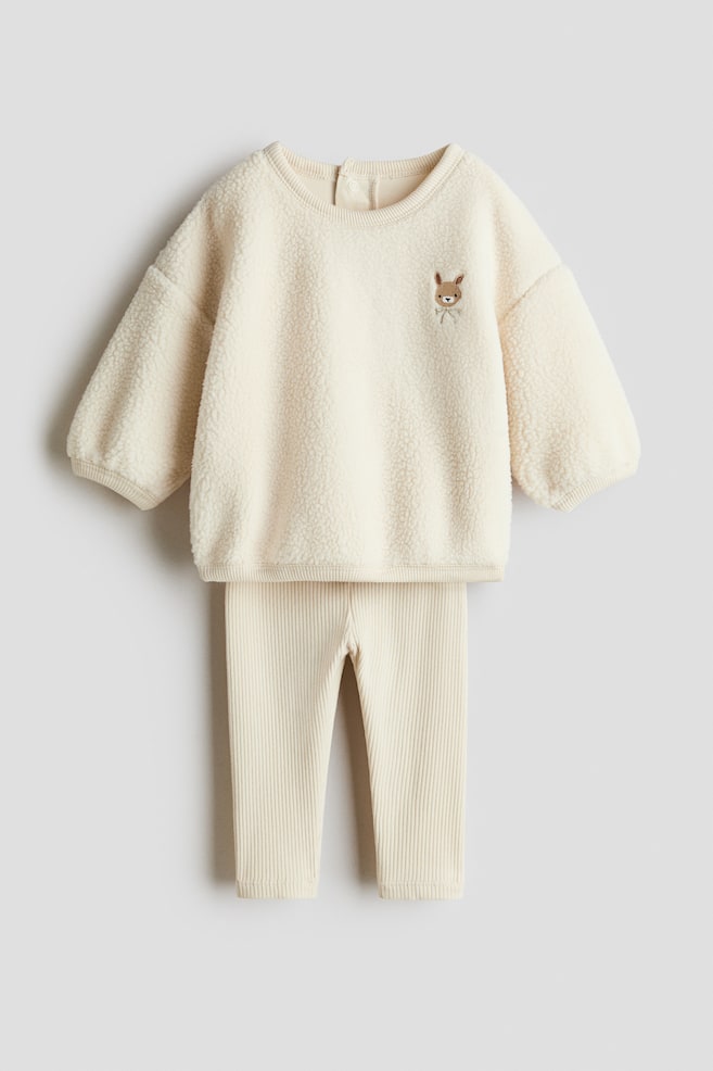 2-Piece Teddy Fleece and Jersey Set - Light beige/bunny/Light pink/My Little Heart - 1