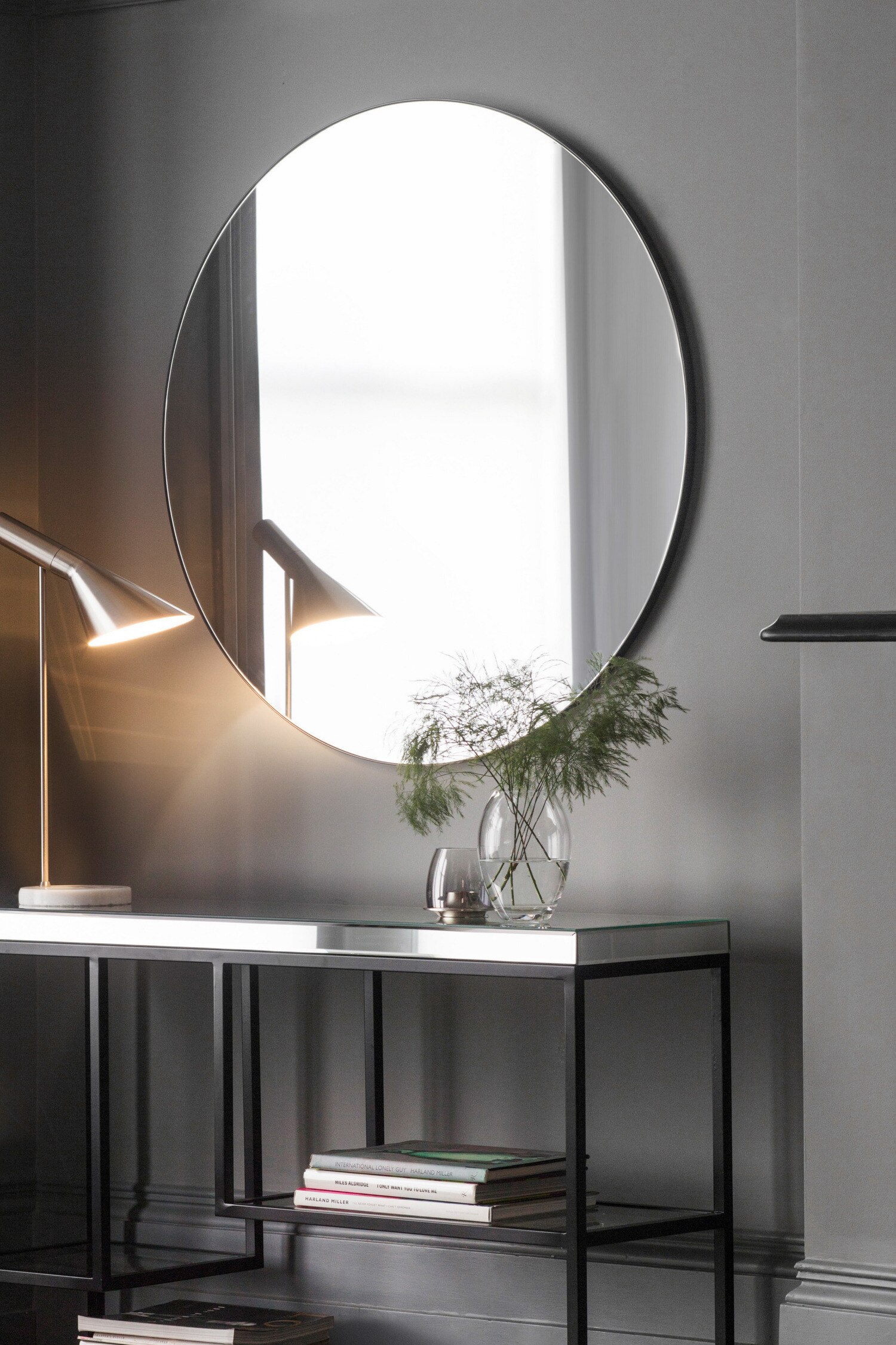 Metal Frame Round Mirror 100cm - Black