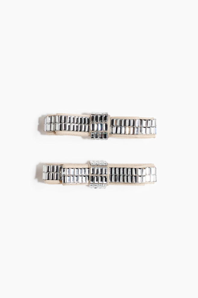 2-pack rhinestone-embellished hair clips - Light beige/Silver-coloured - 1