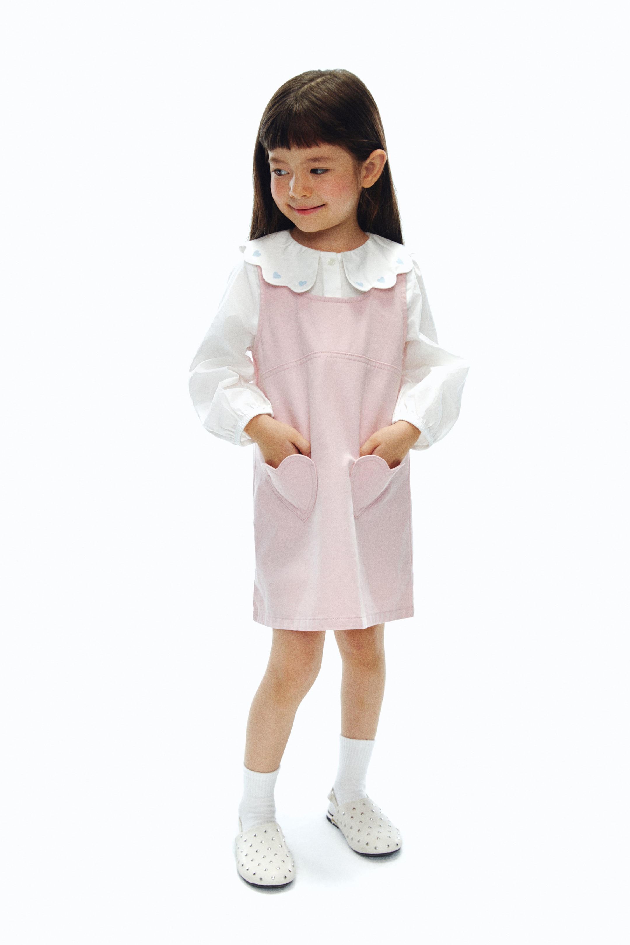 View larger image: Twill pinafore dress - Light pink - Kids | H&M SG 1