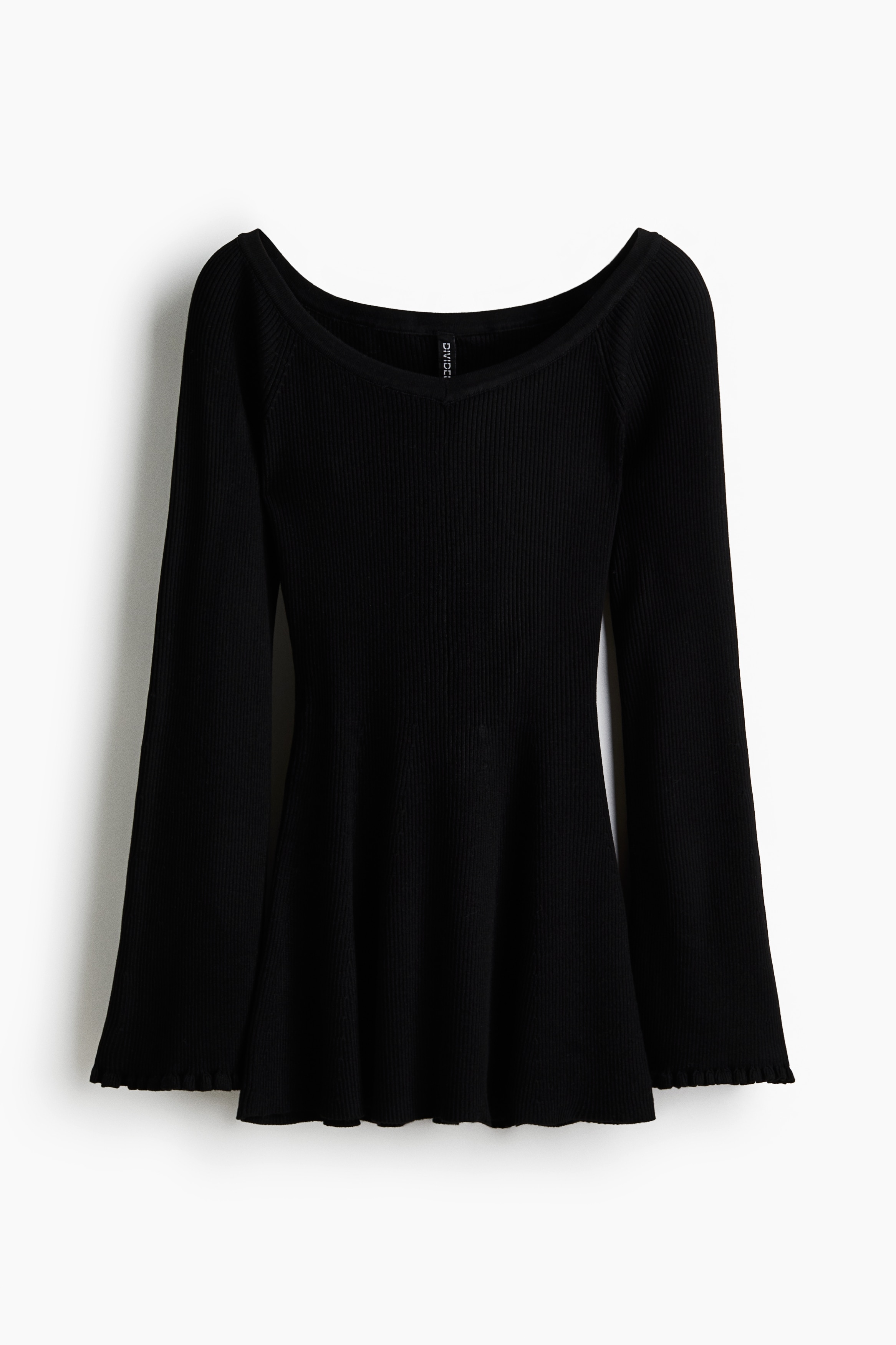 Rebrasta bluza s otkrivenim ramenima - Crna