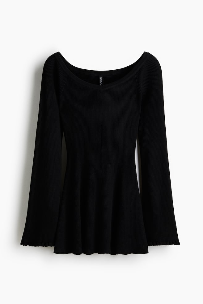Rib-knit off-the-shoulder top - Black - 1