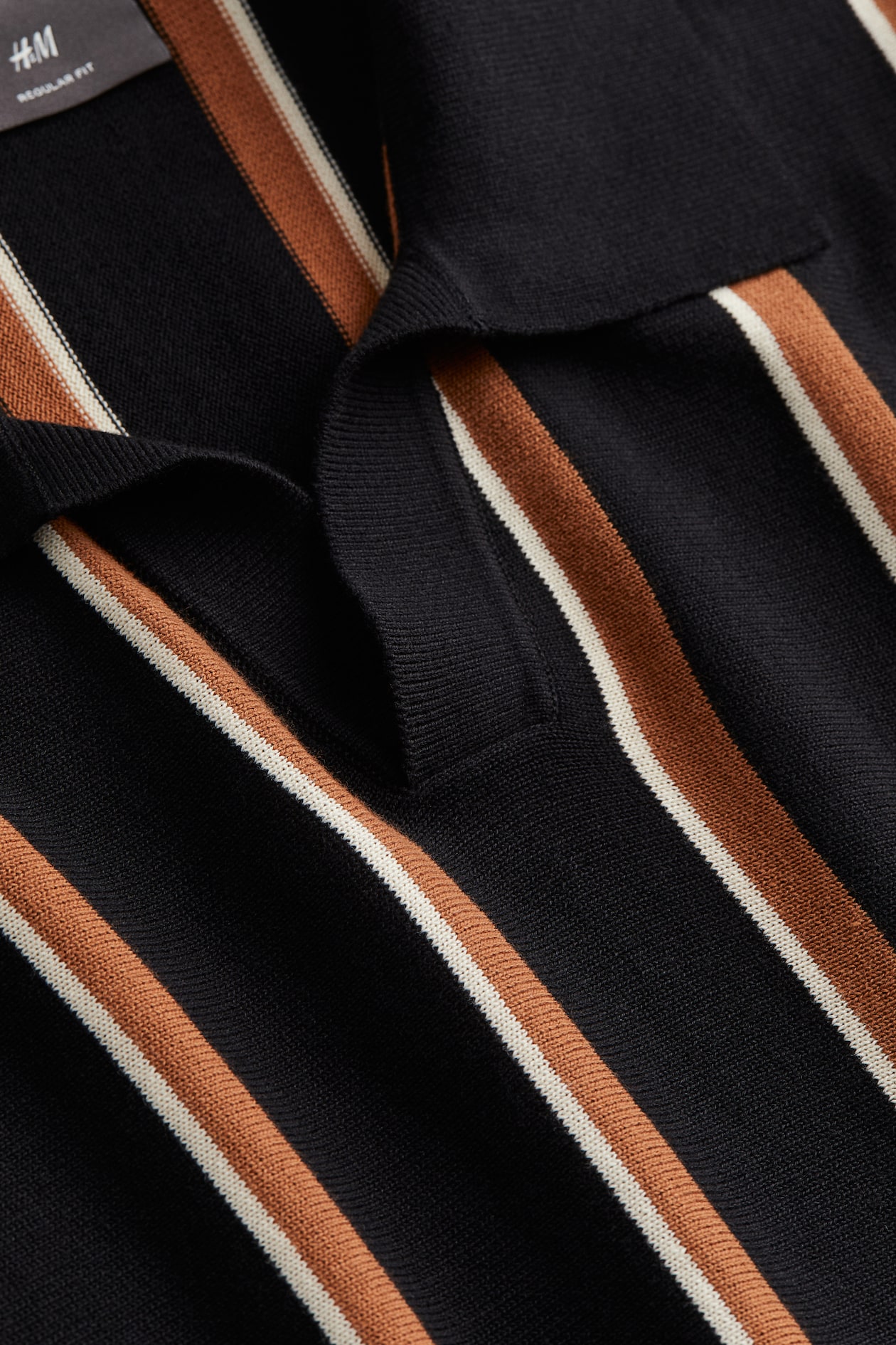 Regular Fit Fine knit Polo Shirt Black/striped Men H M US