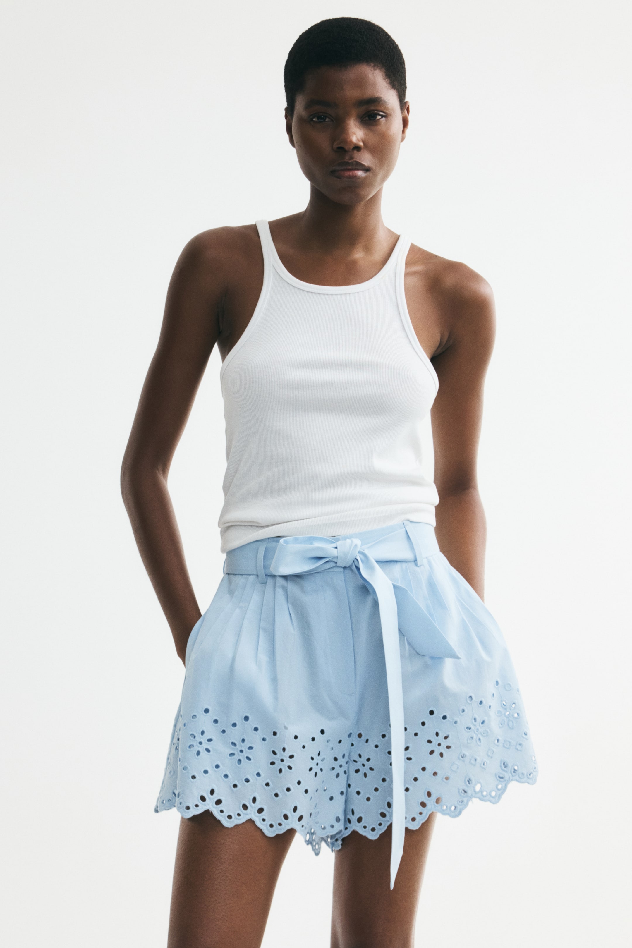 Belted Cotton Shorts