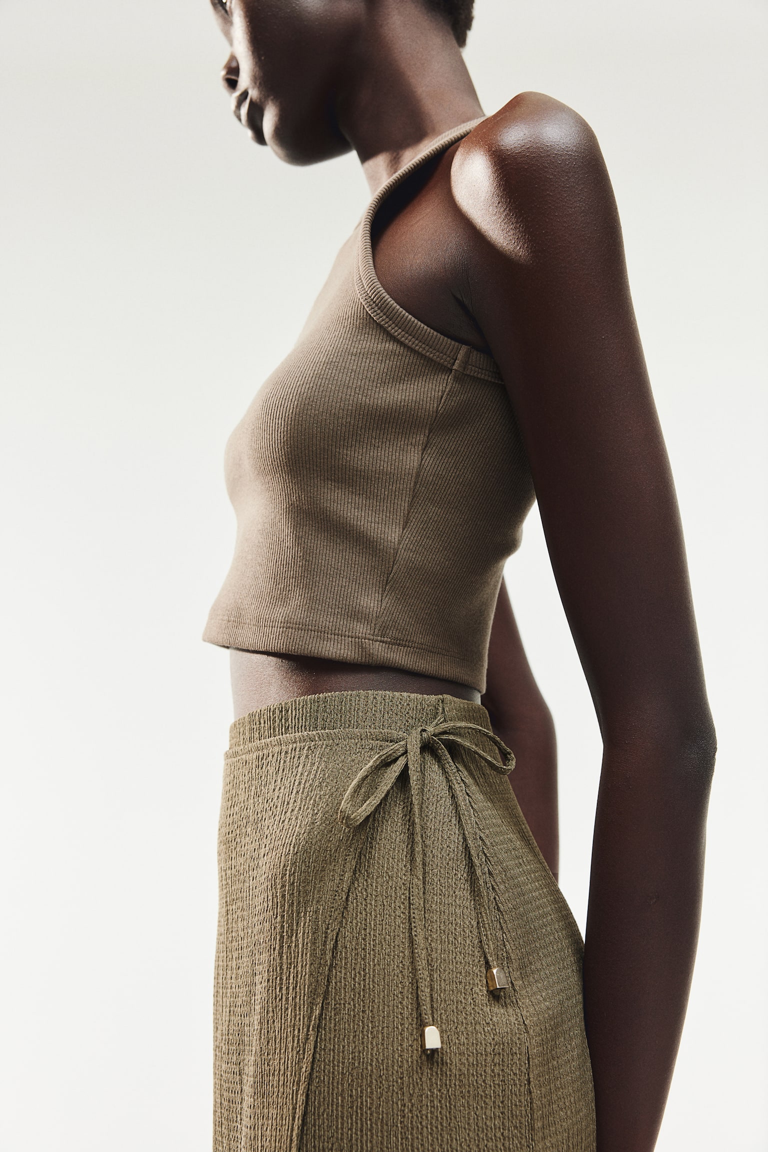 Crinkled Wrap Skirt - Dark khaki green/Black - 5