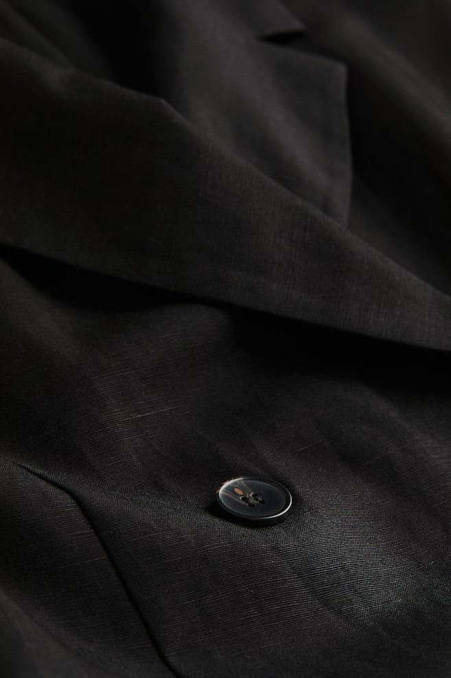 Linen-blend tie-belt dress - Black/White/Beige - 4
