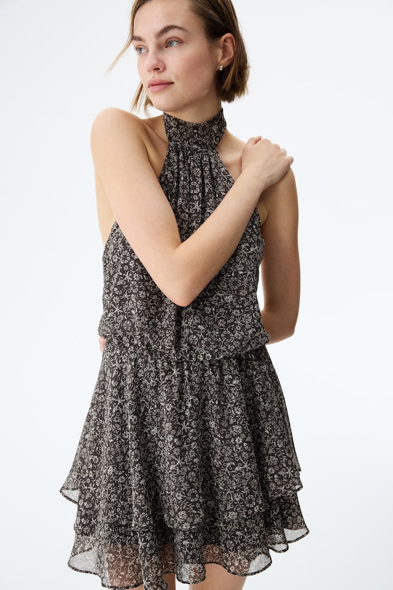 Women's Dark gray/floral Chiffon Halterneck Dress | H&M US