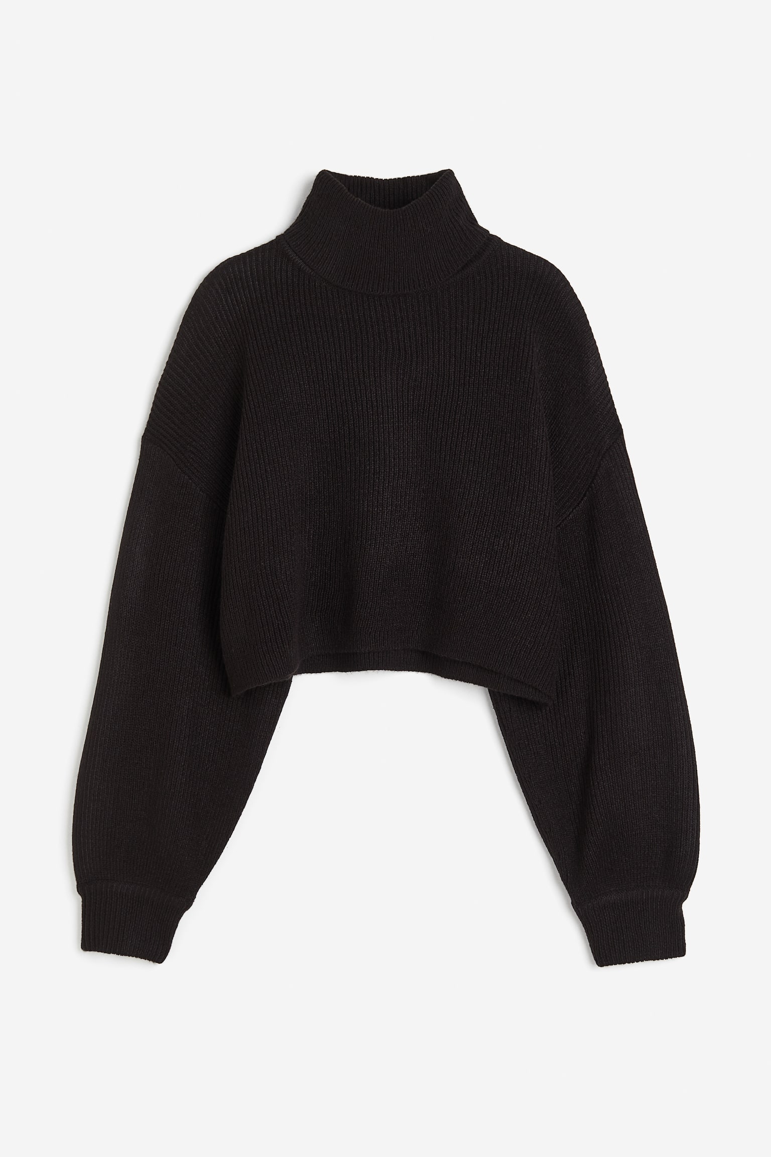 Cropped polo-neck jumper - Black