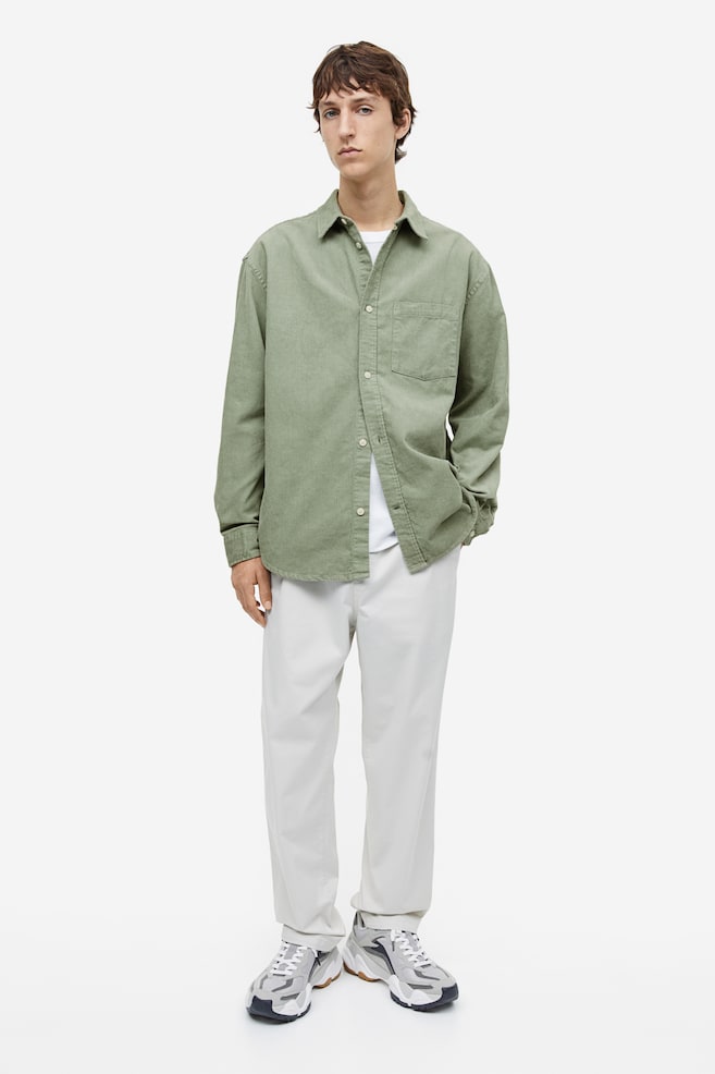 Skjorte i fløjl Relaxed Fit - Salviegrøn/Mørkebrun/Mørkegrøn/Lys gråbeige - 8