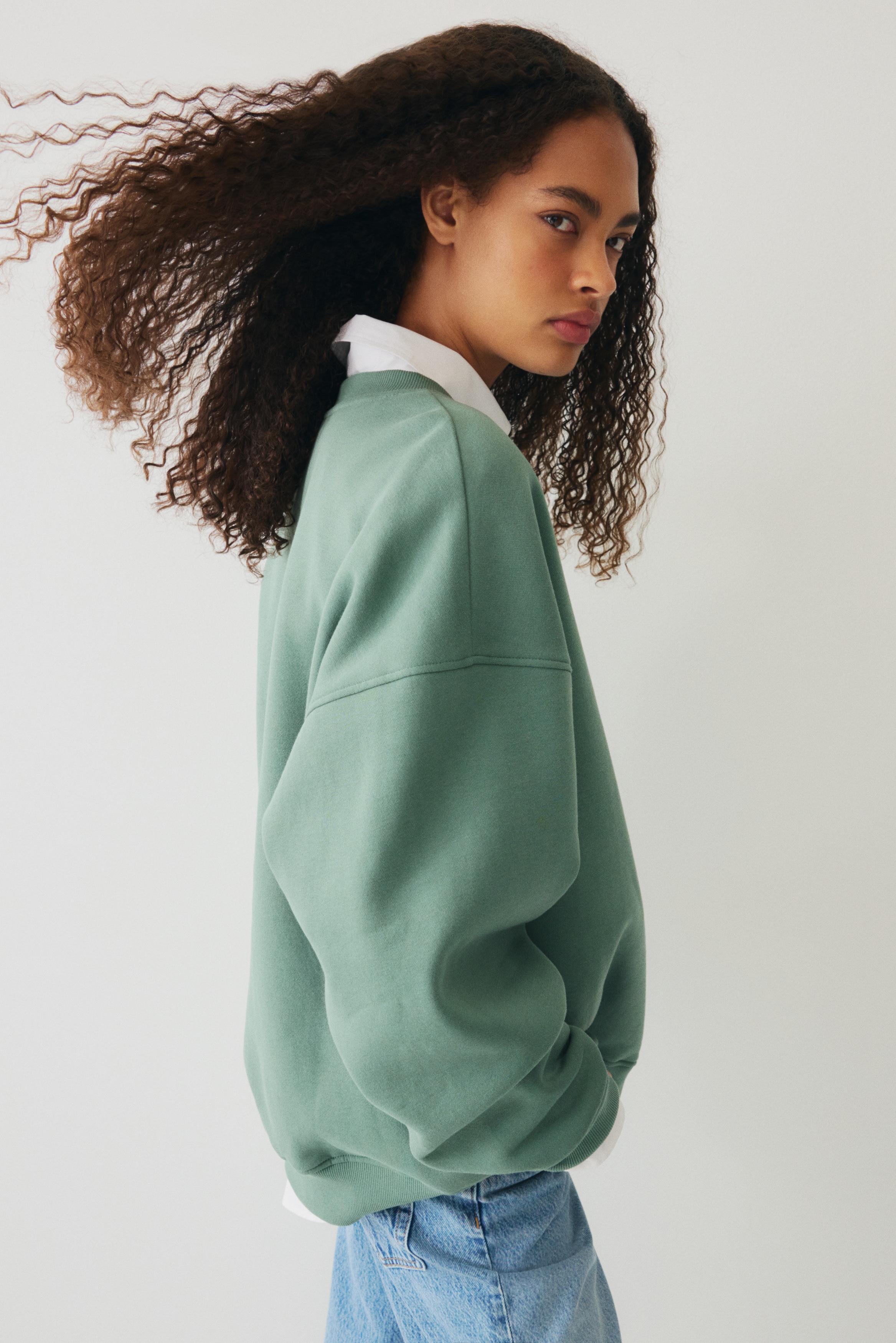 Sweat Femme Hush Vert Taille M – Pull Coton Jersey Imprimé Manches Longues