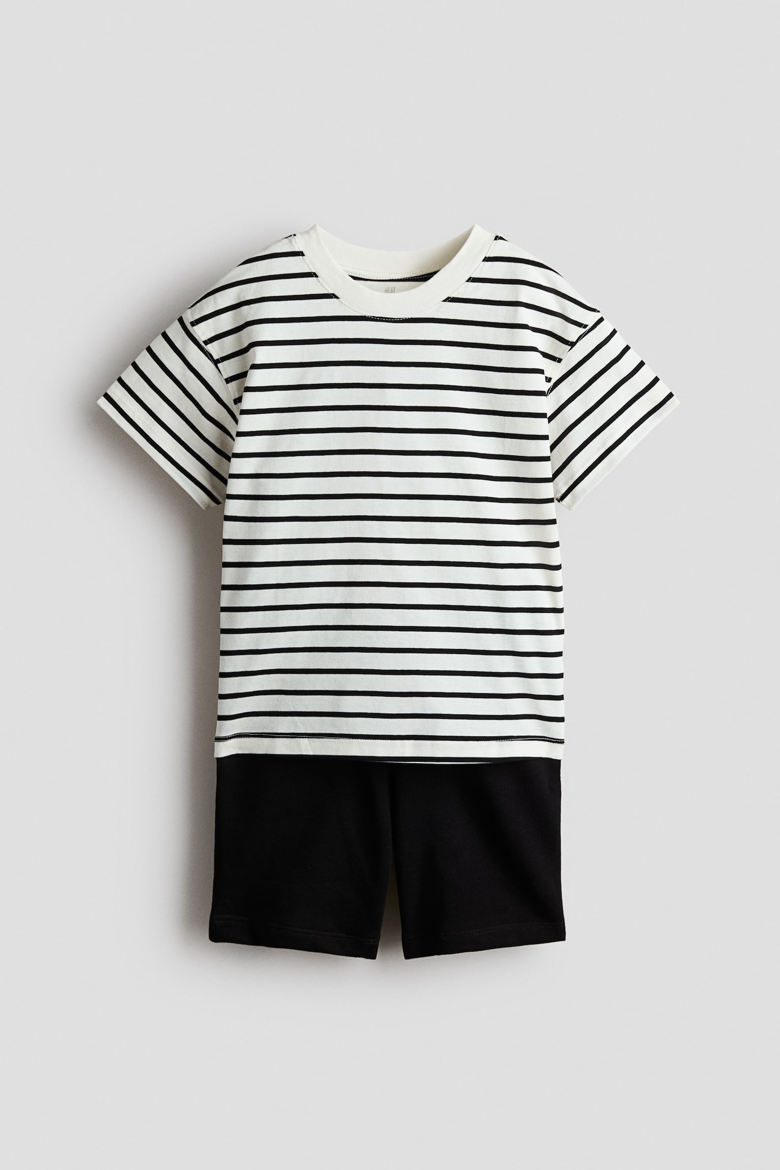 Set 2 pezzi t-shirt e shorts - Bianco/righe/Verde polvere chiaro