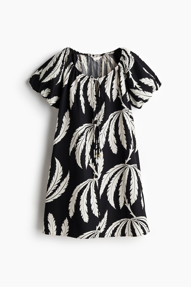 Vestido con cordón de ajuste - Negro/Estampado de hojas/Negro/Blanco/Estampado verde - 1