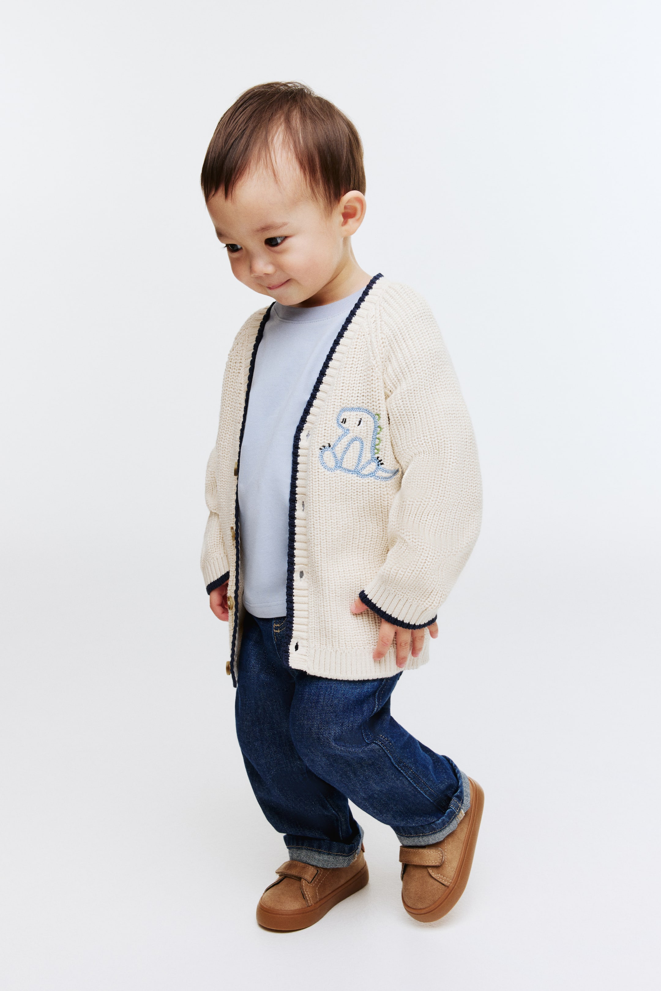 Visualizza immagine più grande: Cardigan in cotone con ricami - Beige chiaro/dinosauro - BAMBINO | H&M IT 1