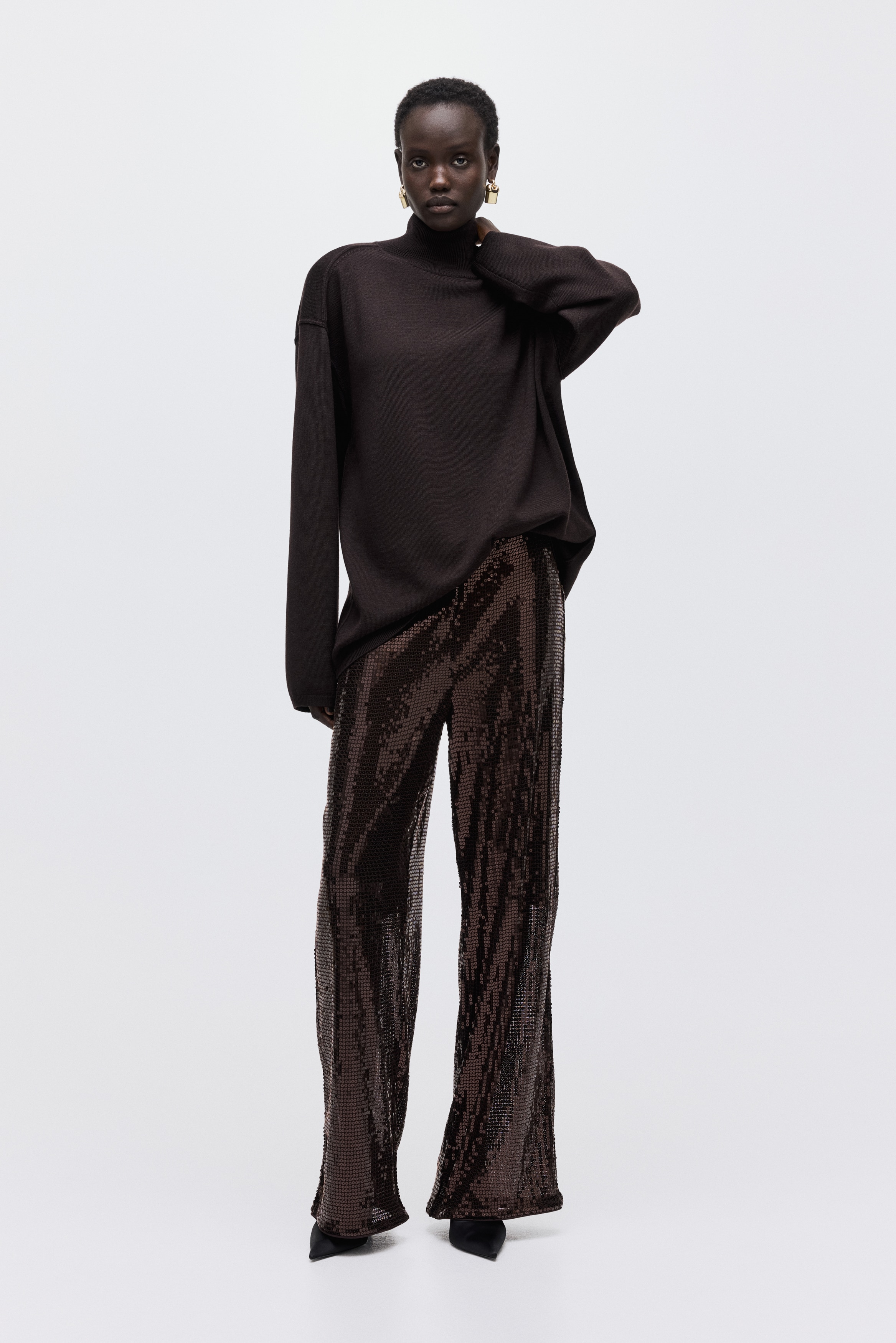 Pantalón de lentejuelas - Café oscuro/Negro