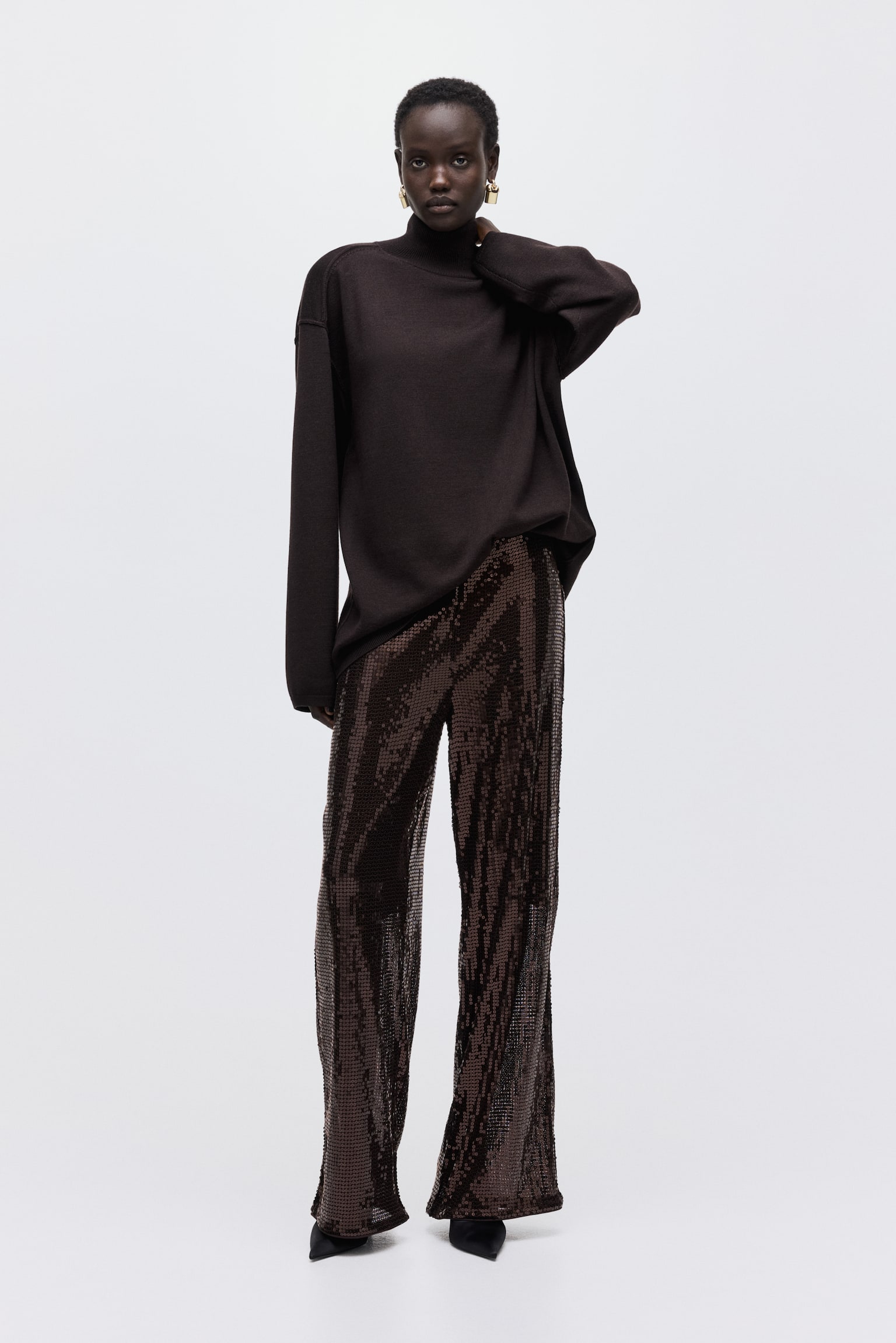 Sequined trousers - Dark brown - 1