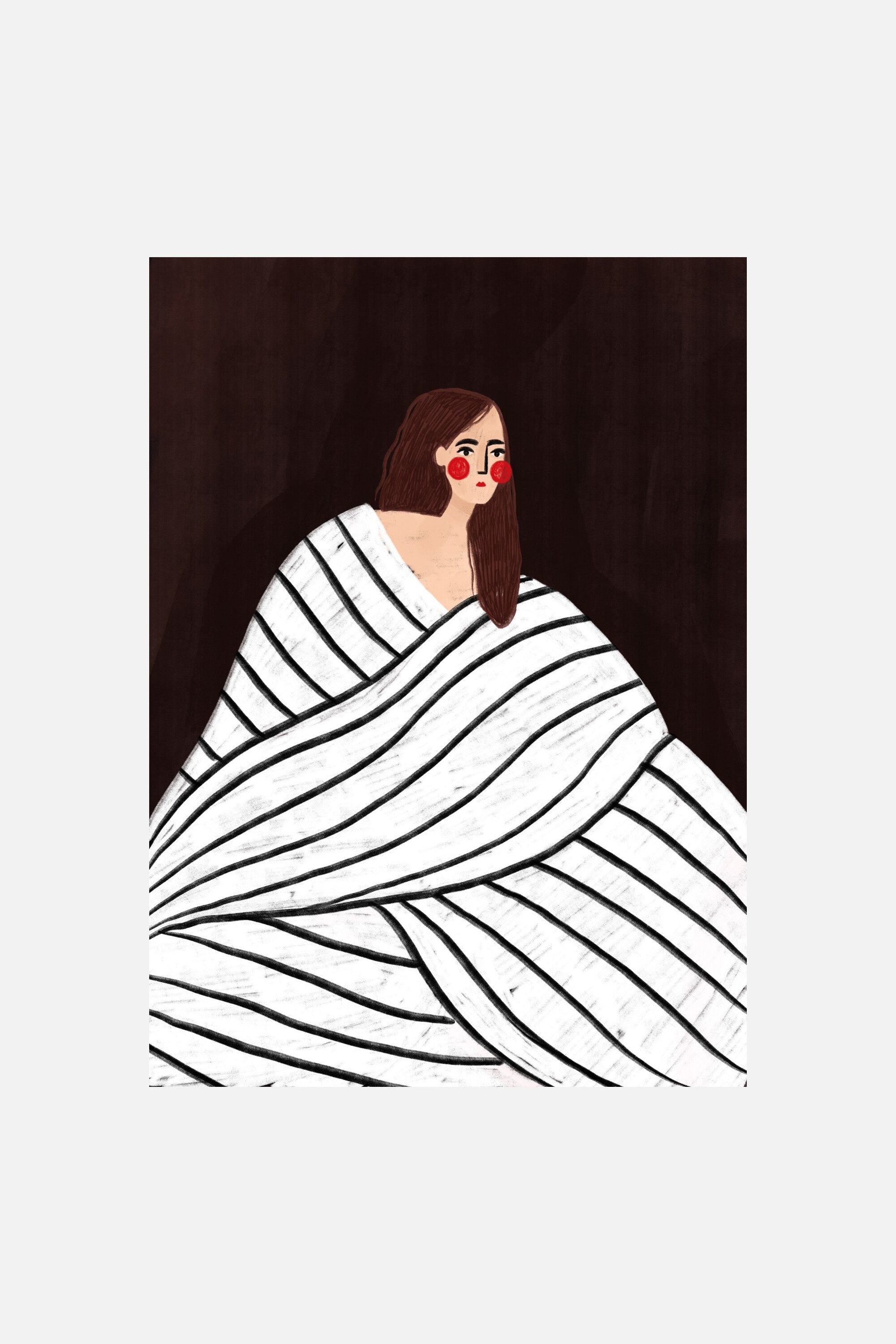 Poster & Frame - Bea Muller - The Woman With Musta & Valkoinen Stripes - Monivärinen - size: 50x70
