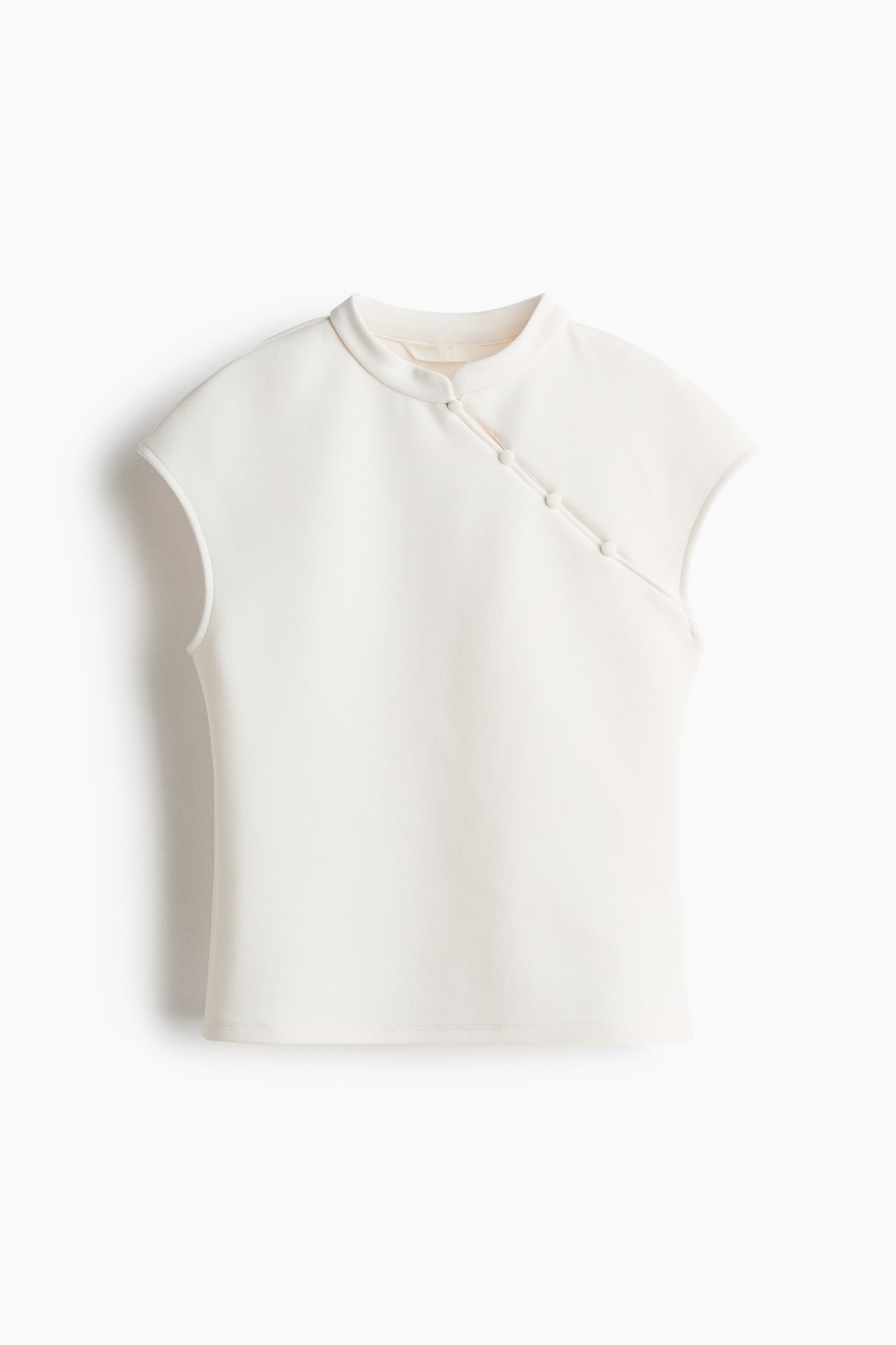 Cap-Sleeved Top with Button Detail - Ivory/Black - 1