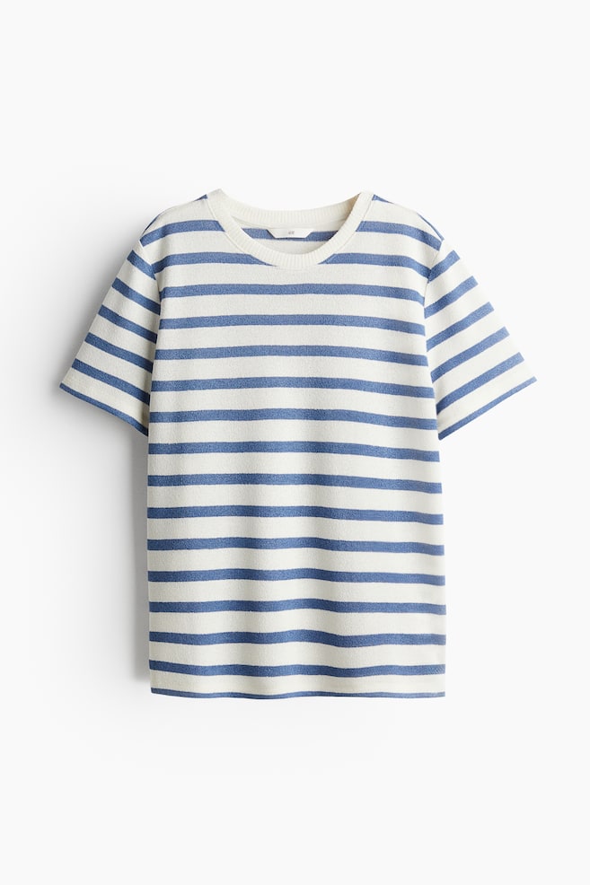 Fine-knit T-shirt - White/Blue striped - 1