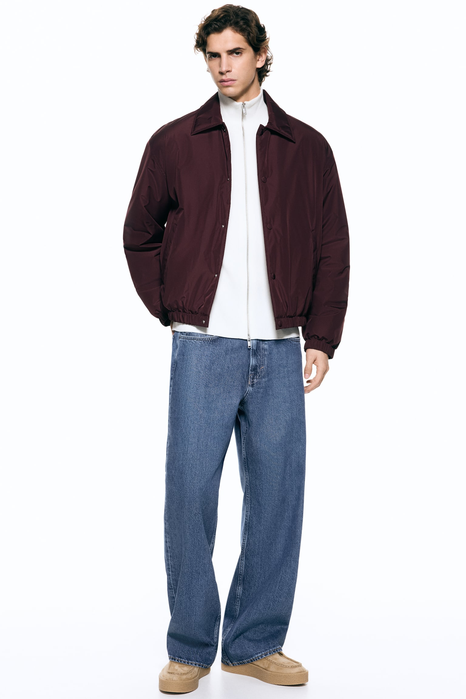 Lightly padded jacket - Burgundy/Dark blue - 1