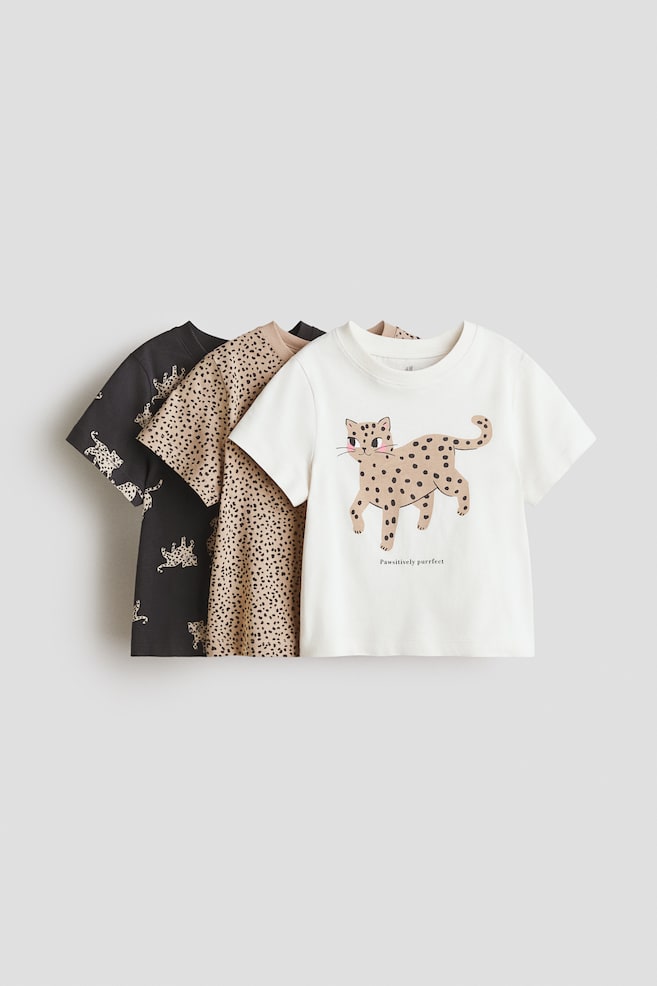 プリントTシャツ 3枚セット - ホワイト／レオパード/ライトピンク／ユニコーン/ベージュ／Mon Amour/ライトグレーメランジ／ニューヨーク/ホワイト／シーシェル/ライトベージュ／フラワー - 1