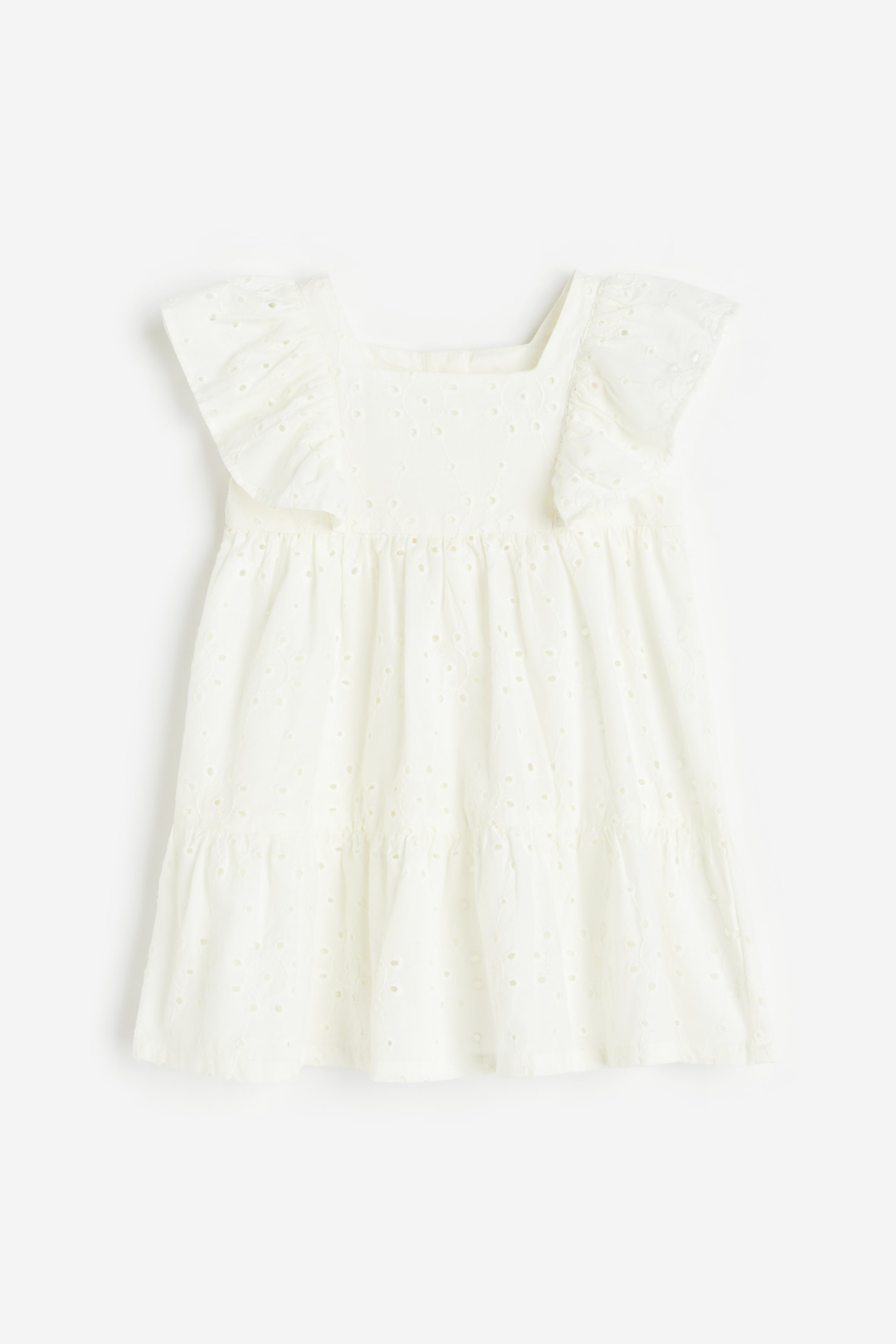 Flounce-trimmed Eyelet Embroidery Dress