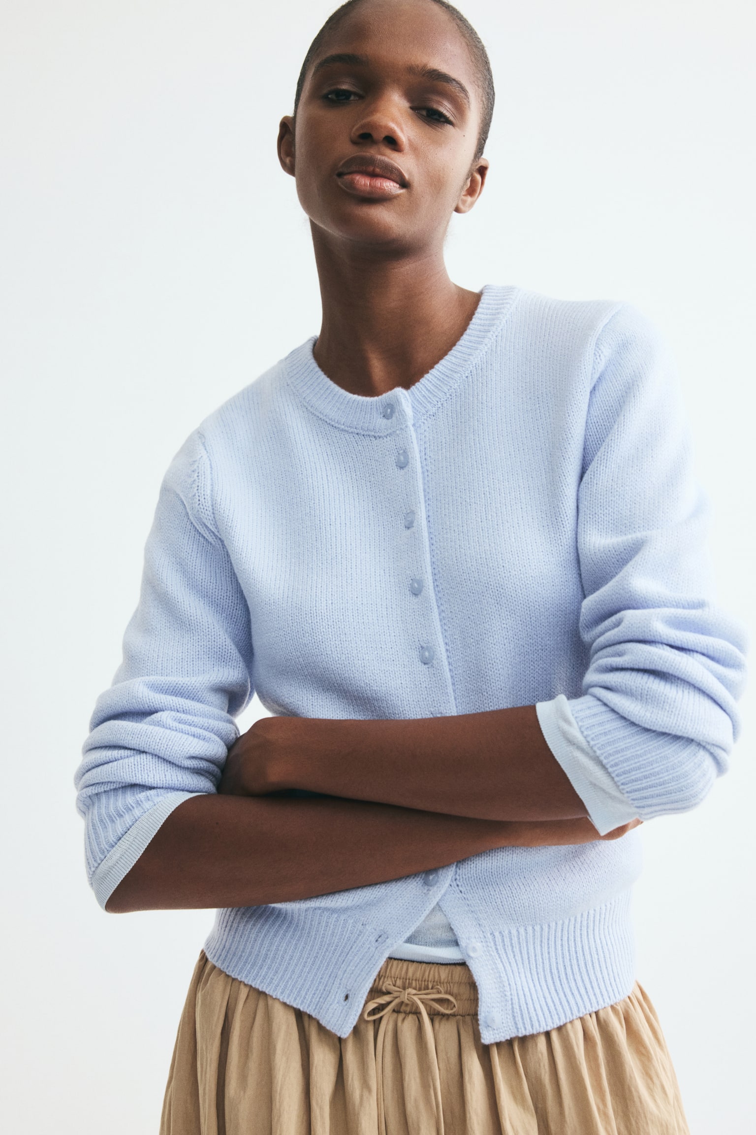 Textured-knit cardigan - Light blue/Burgundy/Black/Navy blue/Dark khaki green - 1